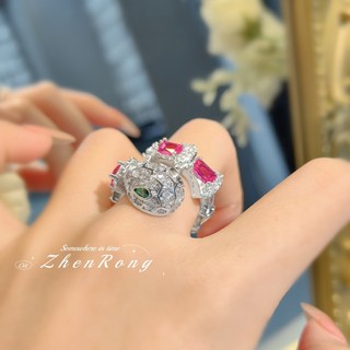 Châu Âu Mỹ ins Phong Cách Mới Kim Cương Đỏ Corundum Rắn Vòng Tay Nhẫn Nữ