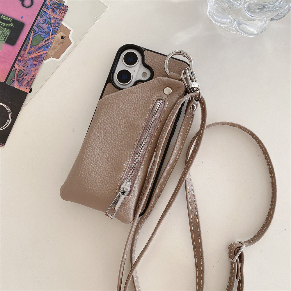 Ốp Điện Thoại Đeo Ngang Cho IPhone 13 12 Mini 16 15 14 11 Pro XS Max X XR 7 8 Plus Ví Dây Kéo Có Đựng Thẻ Da PU
