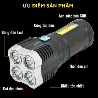 Đèn Pin 4 Lõi Siêu Sáng Đa Năng p1000 led Có Thể Sạc Lại