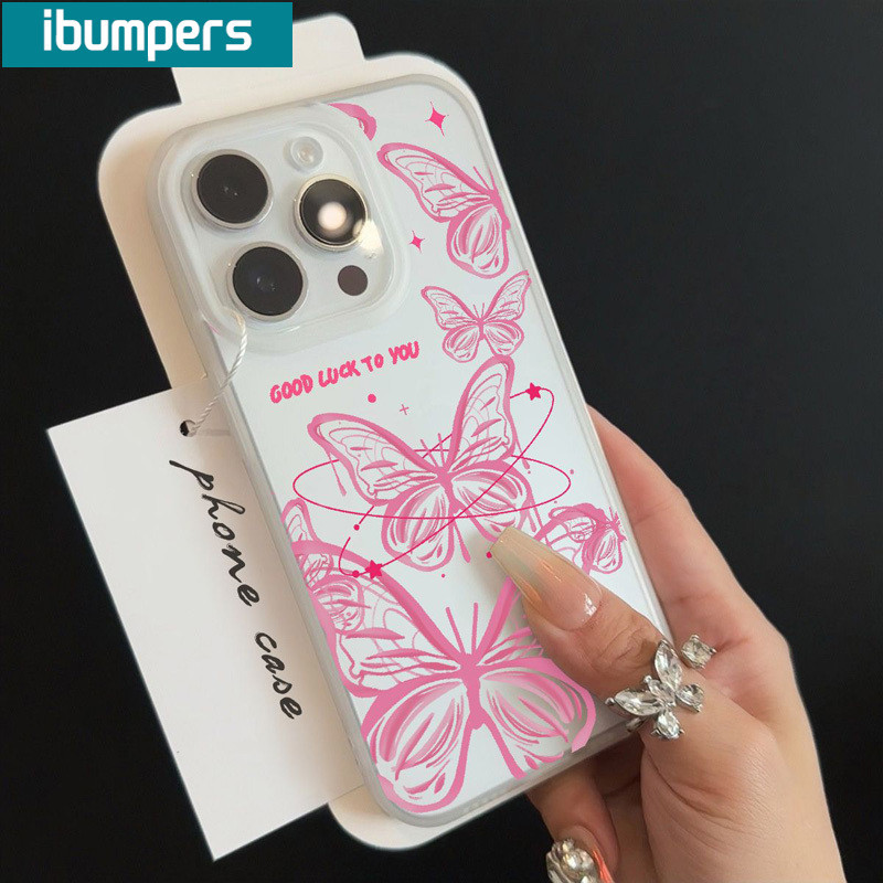 ibumpers Ốp Lưng iPhone Xinh Ngầu Hồng Bướm in hình Ốp Điện Thoại TPU Trong Suốt Mềm nhám mờ Chống Sốc Chống Bẩn Cho Iphone 16 15 14 12 13 11 Pro Max IP 7 8 Plus X XS XR