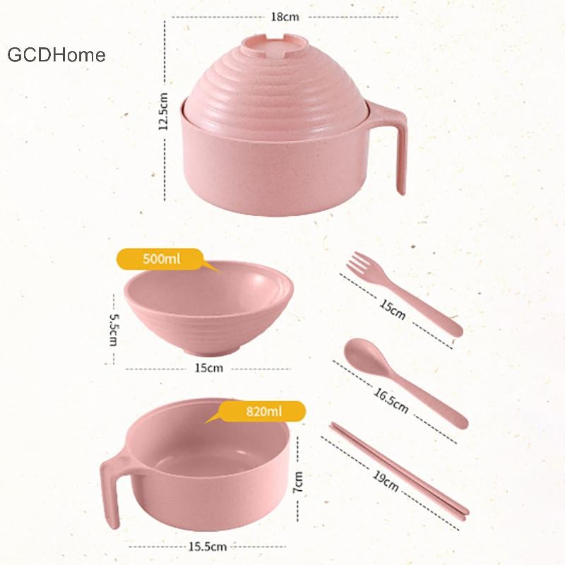 Gcdhome 5 Chiếc Rơm Lúa Mì al Có Nắp Bát Thìa Nĩa Eag Bộ Đồ Ăn Bát Chống HẤP DẪN Bát Microwavable HOT