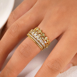 S925 Bạc 5 Mảnh Bộ Nhẫn Zircon Đơn Giản Trang Sức Thời Trang Quà Tặng Nữ