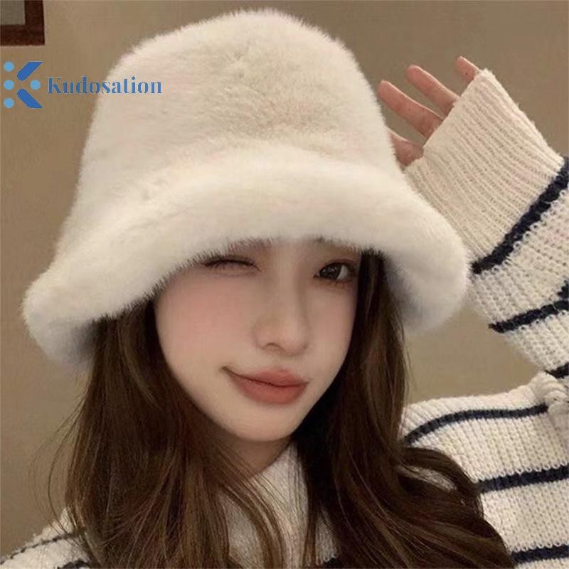 Kudosation Mùa Đông Chống Gió Ấm Áp Thời Trang Nữ Màu Trơn Sang Trọng Mũ Xô Lông Tơ Người Cá Mũ Bảo Vệ Tai Panama Mũ
