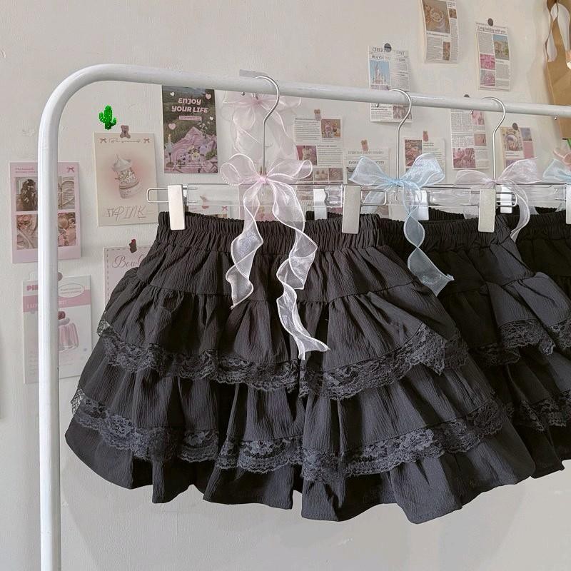 Chân Váy Tầng Phối Ren Xinh Lưng Thun Có Lót Quần Trong Nữ