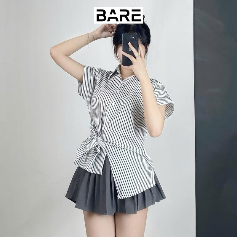 Áo Sơ Mi Ngắn Tay Buộc Tà Chéo Phong Cách Thanh Lịch Trẻ Trung Sành Điệu_A383