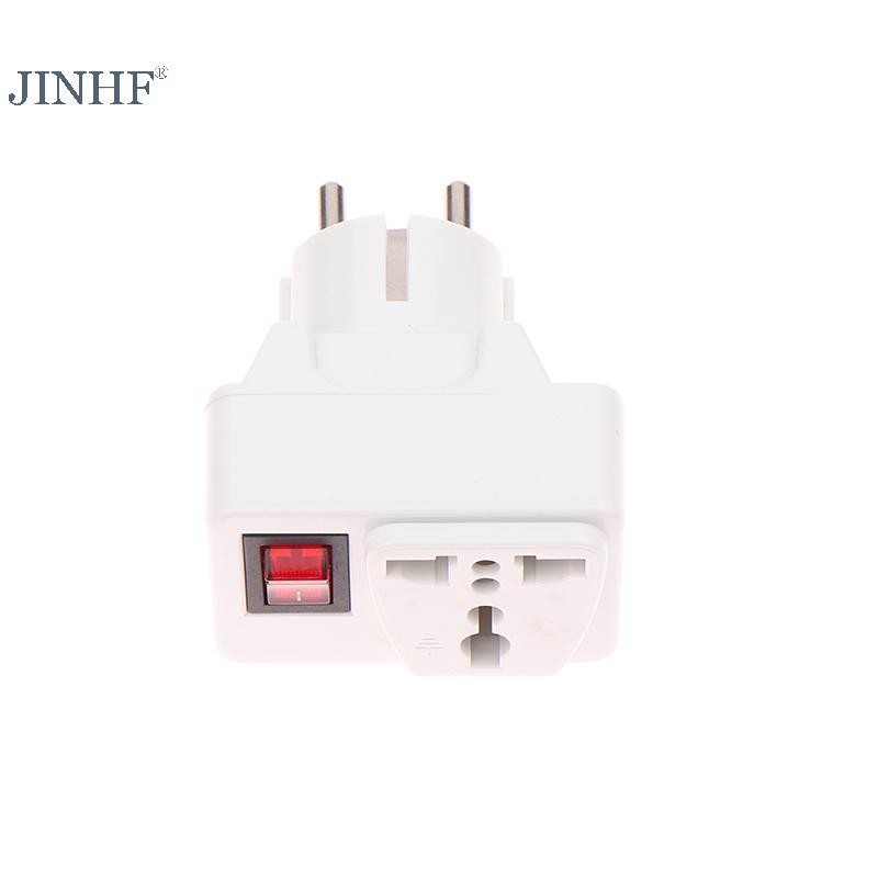 Ổ cắm chuyển đổi đa năng JINHF EU 250V 10A, ổ cắm di động màu trắng, mở rộng, có công tắc, đèn đỏ