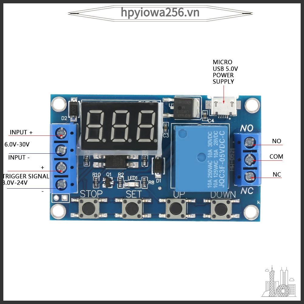 PunkyRabbit DC 5-30V Màn hình LED Bật/Tắt độ trễ Mô-đun Rơle Kích hoạt ...