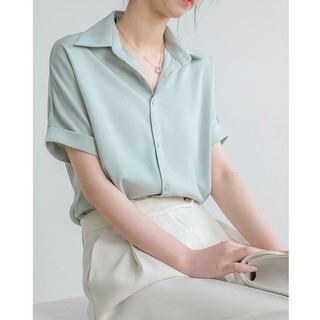 Áo Sơ Mi Kích Thước Lớn Nữ Cao Cấp Drape Top Thường Ngày Phù Hợp Với Voan Ngắn Tay Top Ve Áo Sơ Mi Bé Gái Thiết Kế Mùa Hè Niche Áo Sơ Mi Mỏng Size Vừa Lớn Quần Áo Nữ