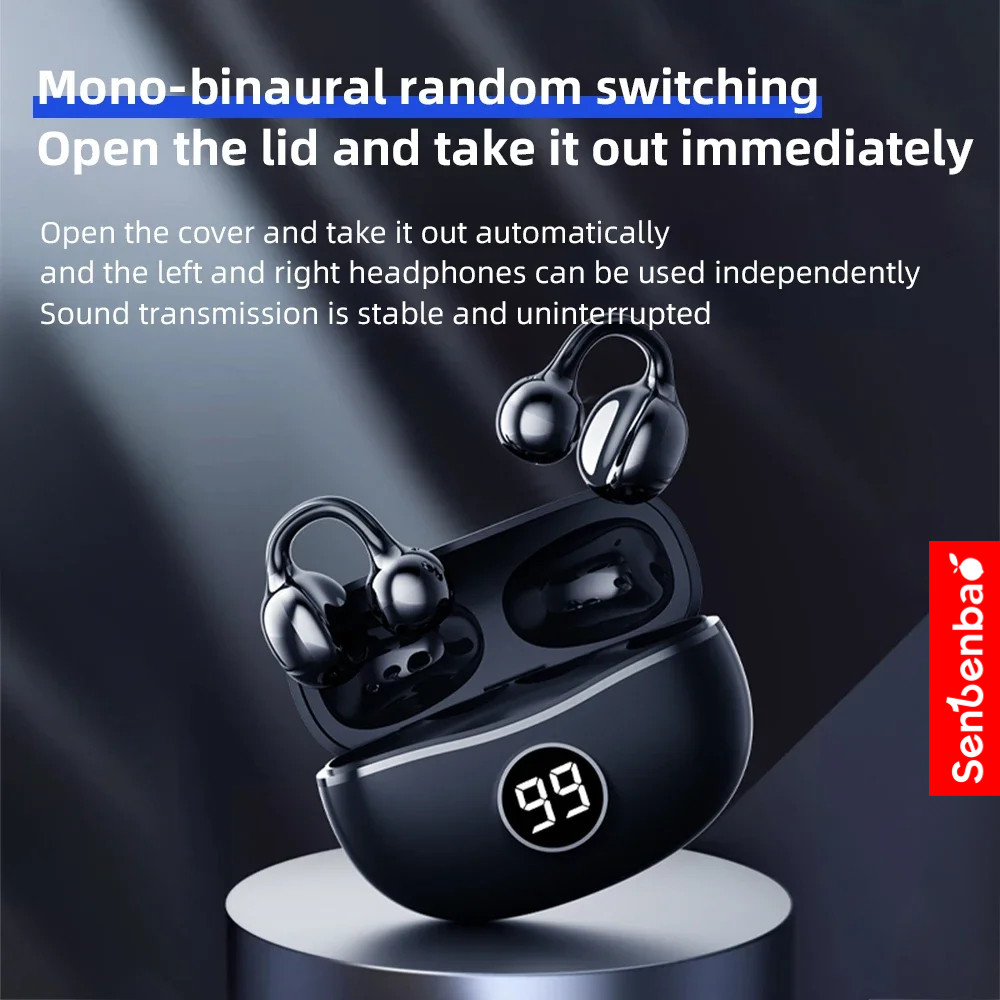 Senbenbao S151 Fone không dây Bluetooth có mic, khử ồn, kẹp tai, nhạc thể thao, chơi game, nút tai