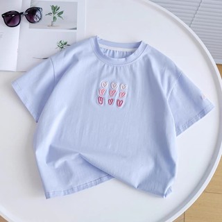 Áo thun bé gái thêu tim xinh – Chất cotton mềm thoáng, kiểu dáng dễ thương