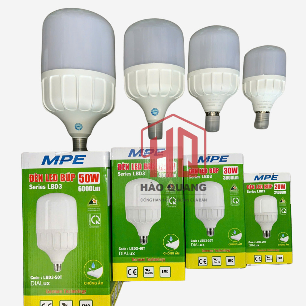 2 Bóng Đèn LED Trụ MPE Cao Cấp, Ánh Sáng Trắng Tự Nhiên, Tuổi Thọ Cao [20w-50w)