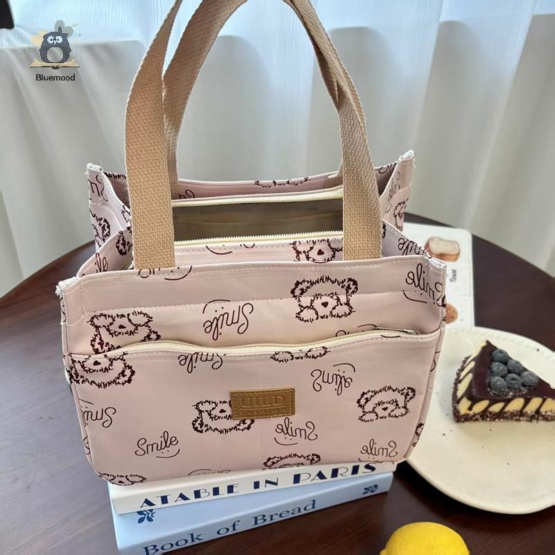 [Bluemood] Túi xách công suất lớn in hình gấu hoạt hình Công nhân văn phòng Túi Tote Bento di động Mới