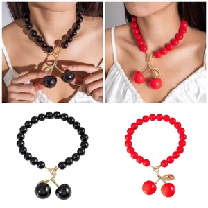 Vòng cổ anh đào phóng đại Yoo Thiết kế màu đen độc đáo Chất liệu nhựa Trang sức thời trang