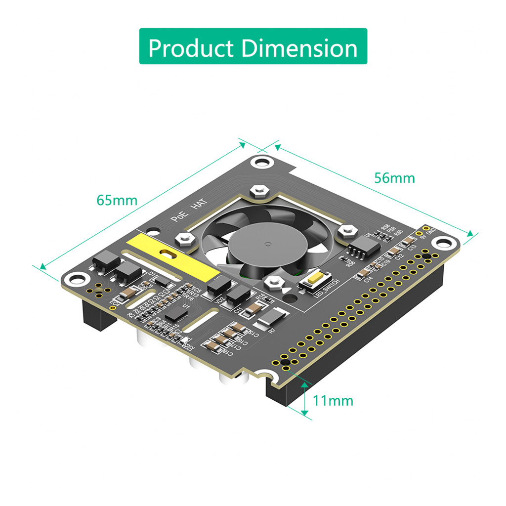 Jmt Cho Raspberry Pi 5 PoE HAT Vỏ Nhôm Mô Đun Máy Tính 5 Nguồn Qua Ethernet HAT 5V 5A 25W Đầu Ra Có Quạt Làm Mát