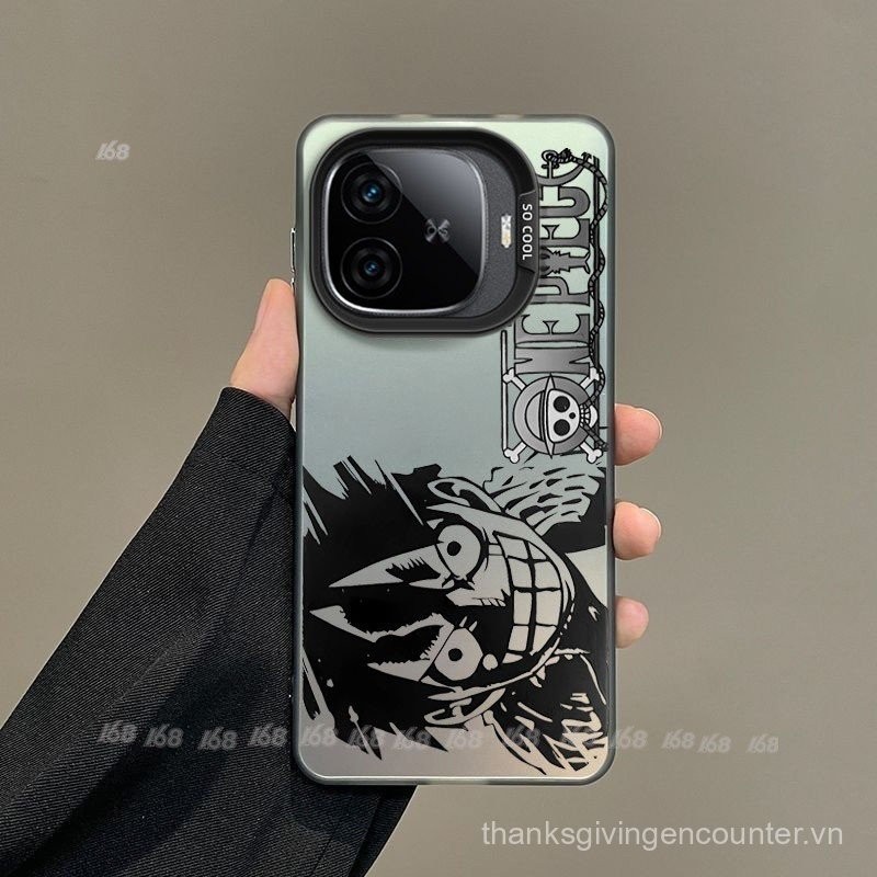 Ốp chống sốc cho iQOO Z9/Z9 5G/Z9 Turbo, cứng mờ, Anime One Piece Luffy, chống bám vân tay cho nam sinh viên
