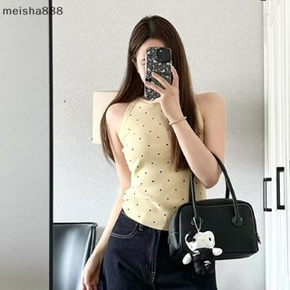 Meisha888 Mùa Hè Ngọt Ngào Retro Chấm Bi Cổ Tròn Không Tay Slim Tank Top Nữ Đẹp