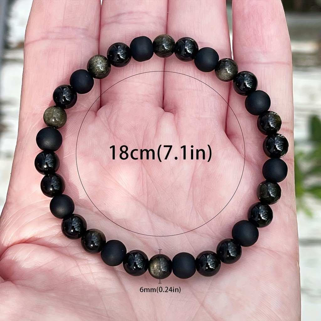 Vòng tay mã não đen pyroxene obsidian vàng tự nhiên