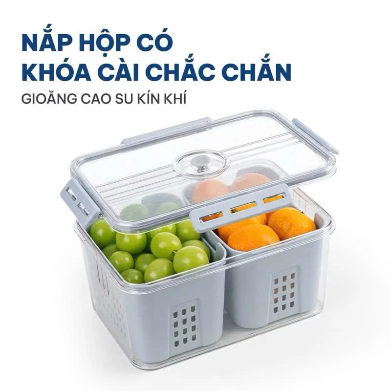 Hộp Đựng Thực Phẩm Chia Ngăn Việt Nhật Hokori 2 Lớp Ráo Nước Lưu Trữ Thực Phẩm Trong Suốt-Việt Nhật Plastic HN