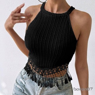 Áo Vest Viền Tua Rua Nữ Mùa Hè Không Tay Lạnh Vai Thời Trang Slim Tank Tops