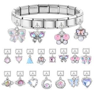 Mặt dây chuyền pha lê Bướm Love Series Ý Charm Link Fit Vòng tay bằng thép không gỉ 9mm Làm DIY