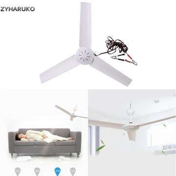 Quạt trần di động ZYARUKO 12V 19 7 27 5 Quạt trần treo Mini 3 lá Treo lều cắm trại Quạt ngoài trời
