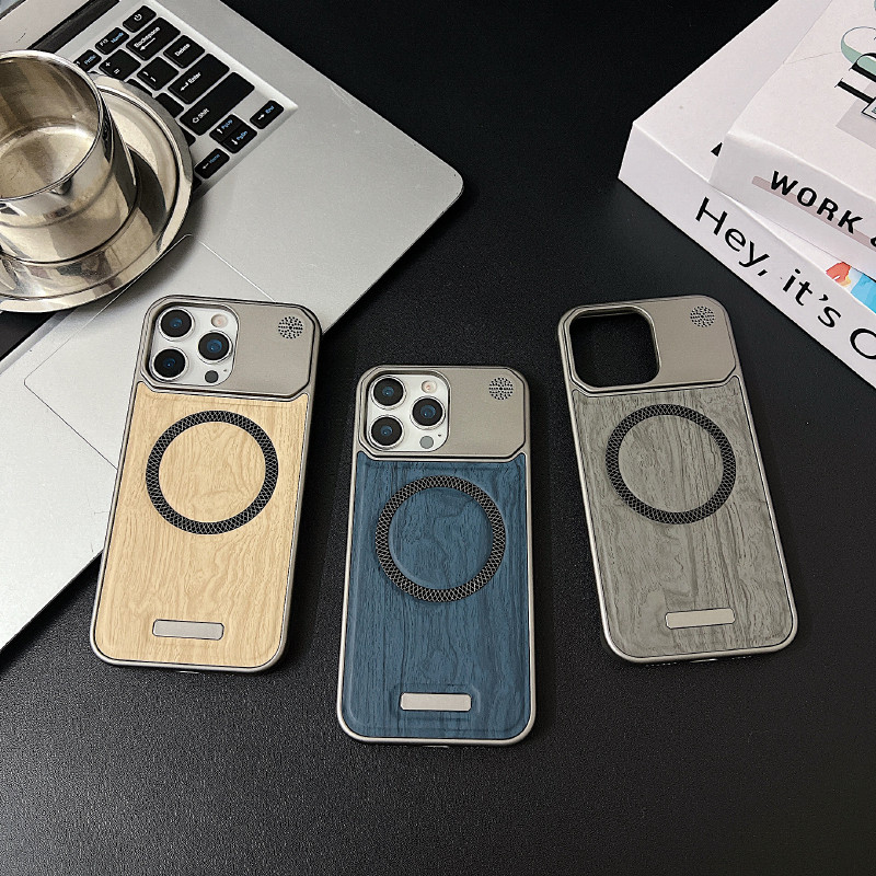 Dành Cho Từ Tính Sang Trọng Màu Trơn Hạt Gỗ Không Viền Hương Liệu Ốp Lưng Điện Thoại iPhone 17 16 Pro Max 14 12 13 15 Pro Max
