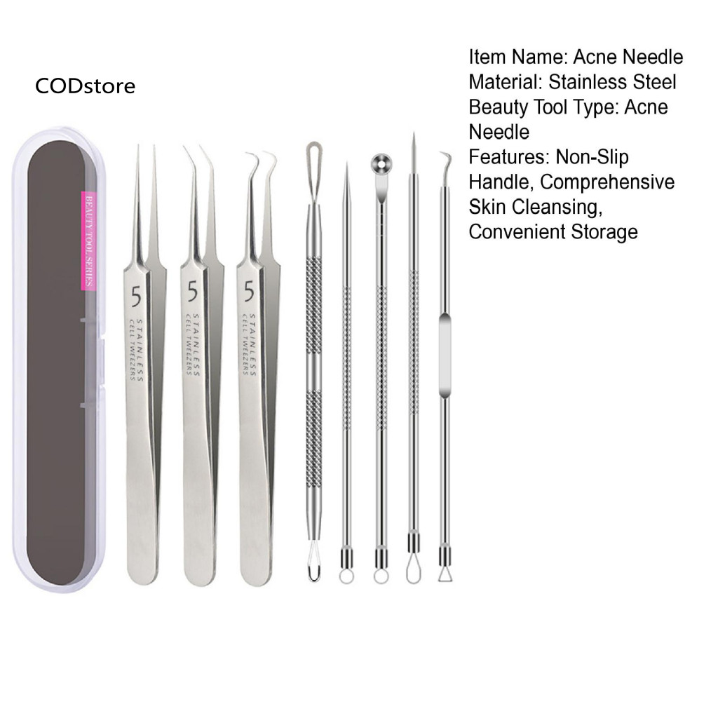 Kdc Dụng cụ điều Hỗ trợ giảm mụn trứng cá bằng thép không gỉ Thiết yếu điều Hỗ trợ giảm mụn đầu đen chuyên nghiệp Bộ nhíp kim Hỗ trợ giảm mụn bằng thép không gỉ Bộ dụng cụ chăm sóc da mặt Dễ dàng cho da