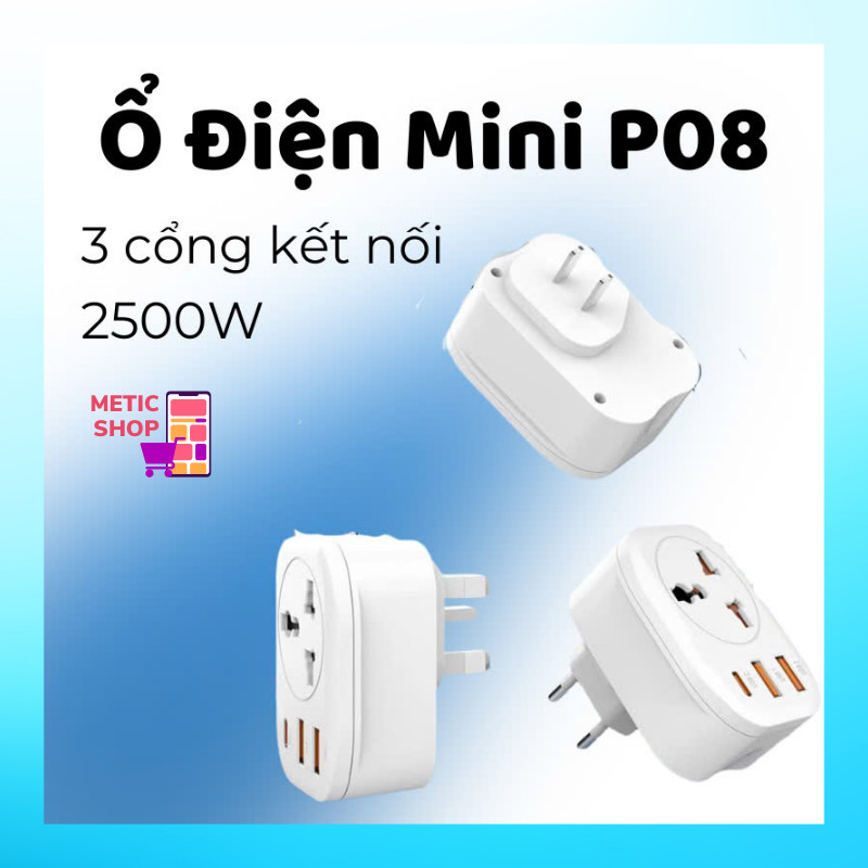 Ổ Điện Đa Năng P08 2500W Sử Dụng Nhiều Ổ Cắm Có USB và Type C Kiểu Đáng ...
