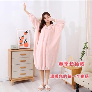 Áo choàng tắm dài tay quấn áo choàng tắm có thể mặc [Phong cách thu đông] Áo choàng tắm có thể đeo được Quần áo gia đình dành cho nữ Áo choàng tắm có mũ trùm đầu thấm nước Áo choàng ngủ khô nhanh Loose Extended