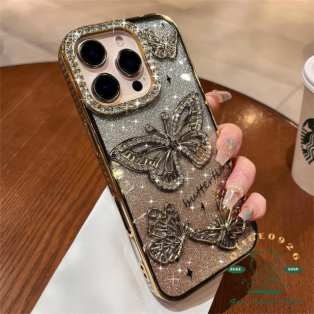【 Ốp lưng iphone16 】 Vỏ điện thoại hình con bướm lấp lánh kim cương iphone16 Pro Max 15 14 13 12 11 cho vỏ iPhone Vỏ mềm silicon TPU chống sốc