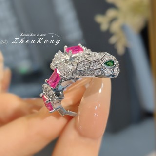 Châu Âu Mỹ ins Phong Cách Mới Kim Cương Đỏ Corundum Rắn Vòng Tay Nhẫn Nữ