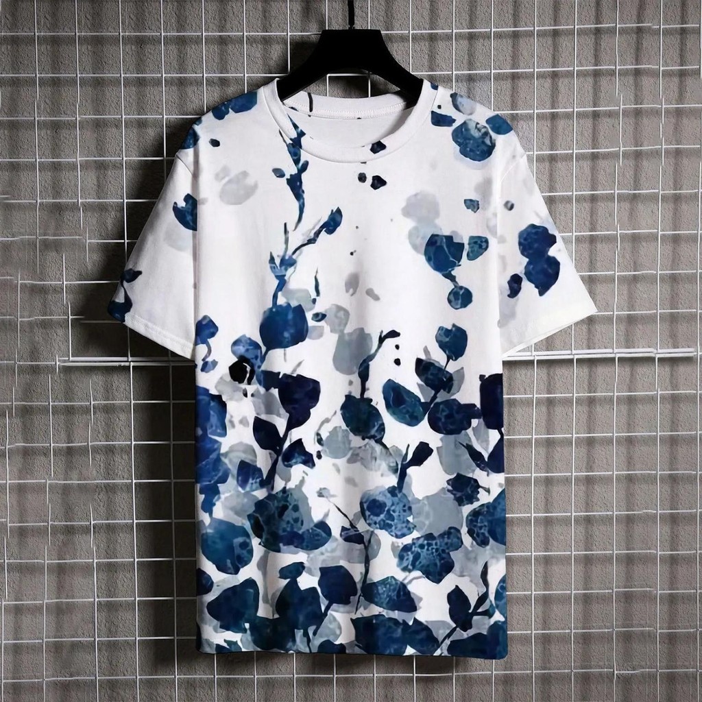2024 New Men's T-shirt Printed T-shirt Chinese Style Trendy Loose plus Size Crew Neck Short Sleeve Top