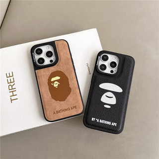 Từ Retro Business Leather Texture a bathing bape Vỏ Điện Thoại Cho iPhone 16 15 14 13 Pro Max