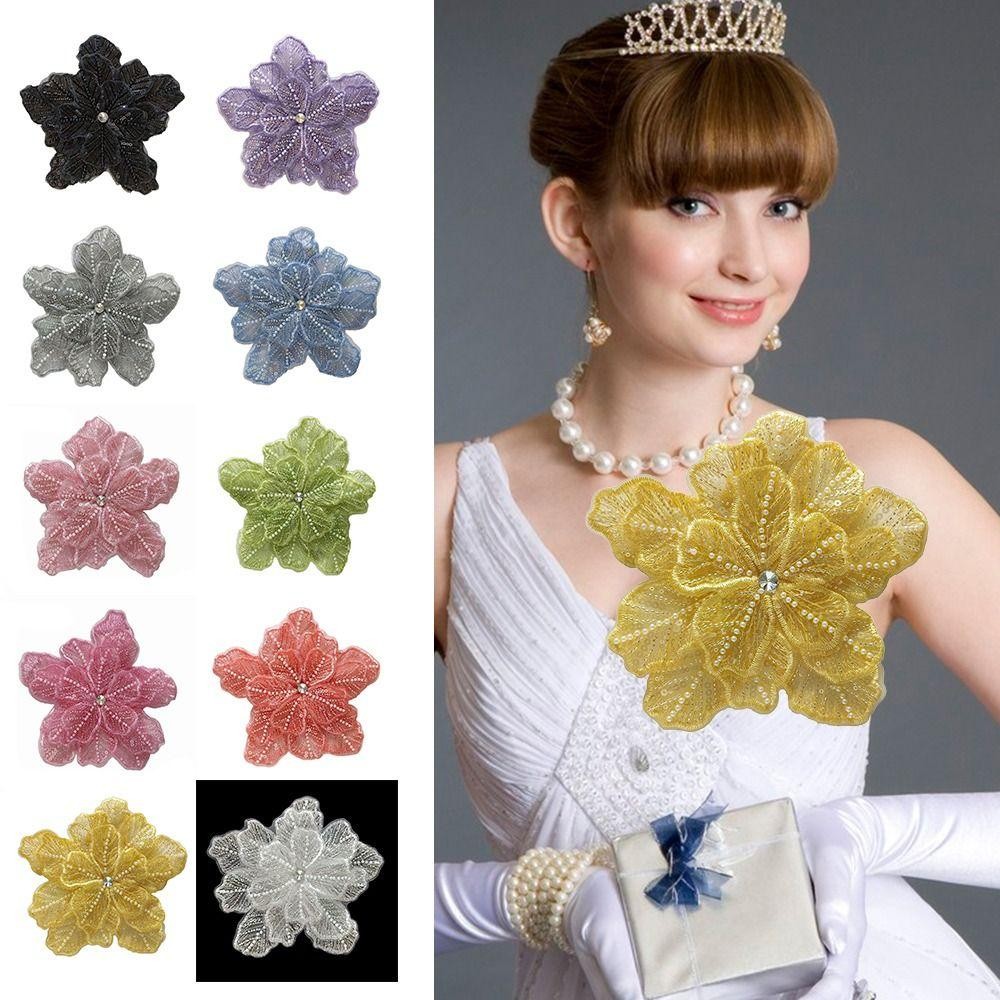 MERIGGIARE Miếng Dán Hoa, Hạt Ren Ba Lớp May Trên Miếng Dán, Trang Trí Đầm Trang Trí May Quần Áo DIY Trang Trí Đầm Táo Cho Đầm