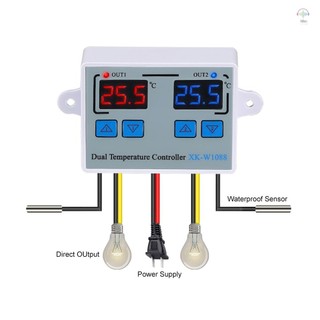 Bộ điều khiển nhiệt độ kép kỹ thuật số 110-220V, màn hình LED, chống nước, đầu dò, làm mát cho máy làm mát bể cá