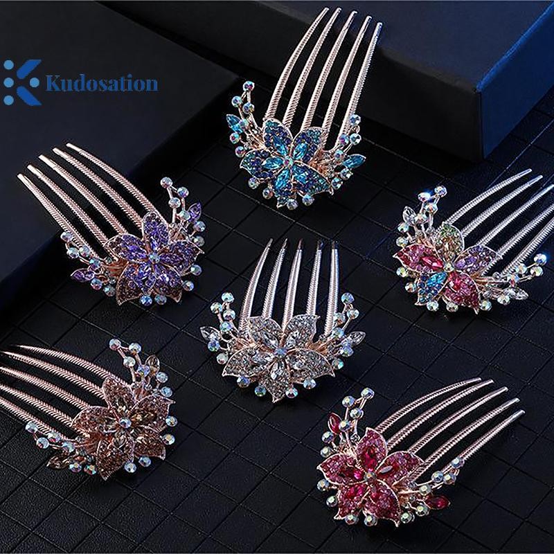 Kudosation Vintage Pha Lê Hoa Kẹp Tóc Phong Cách Hàn Quốc Thời Trang Ngọc Trai Kim Cương Giả Lược Tóc Sáng Bóng Kẹp Tóc Cho Nữ Phụ Kiện Tóc