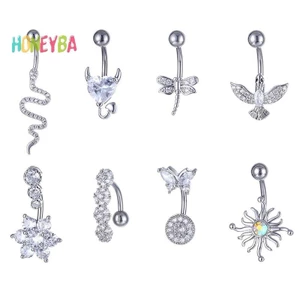 < Honeyba > Vòng Nút Bụng Pha Lê Hình Động Vật Bụng Thép Không Gỉ Trái Tim Rốn Cong Barbell Nhẫn Rốn Nhẫn Trang Sức Cơ Thể Gợi Cảm