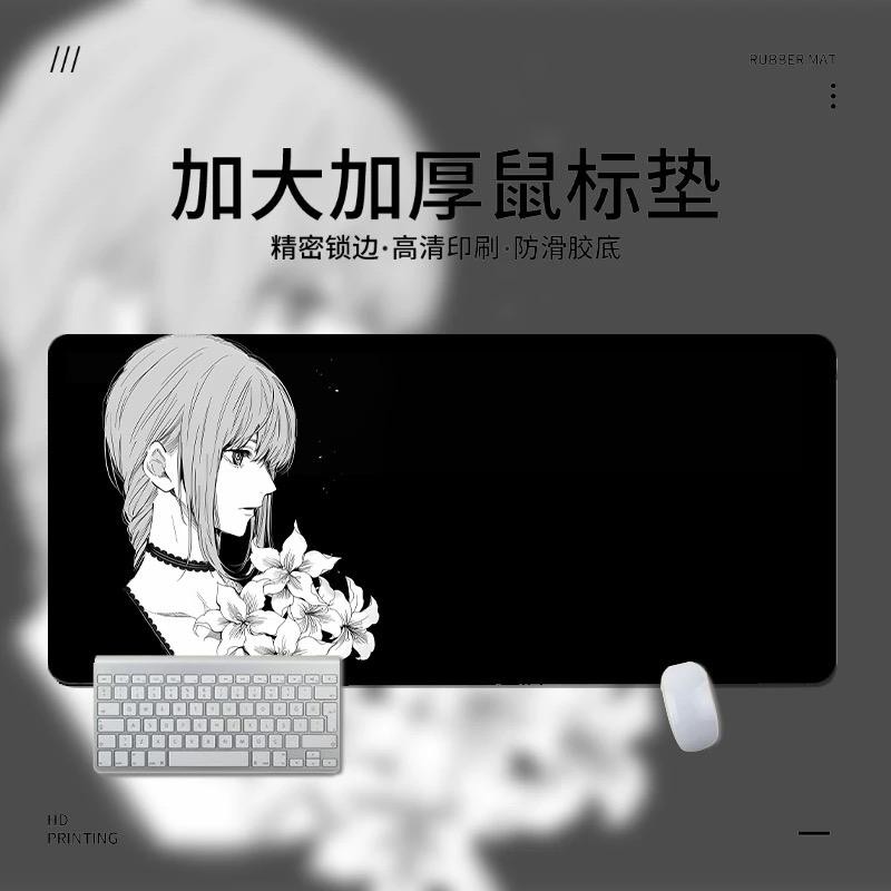 Tấm lót chuột bé gái Anime đen lớn Tấm lót bàn Bishoujo để chơi game, đế cao su chống trượt