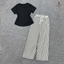 Sét Bộ Quần Ống Rộng Kẻ Sọc + Mix Áo Croptop Tăm Trơn dáng bassic-THU BIO98