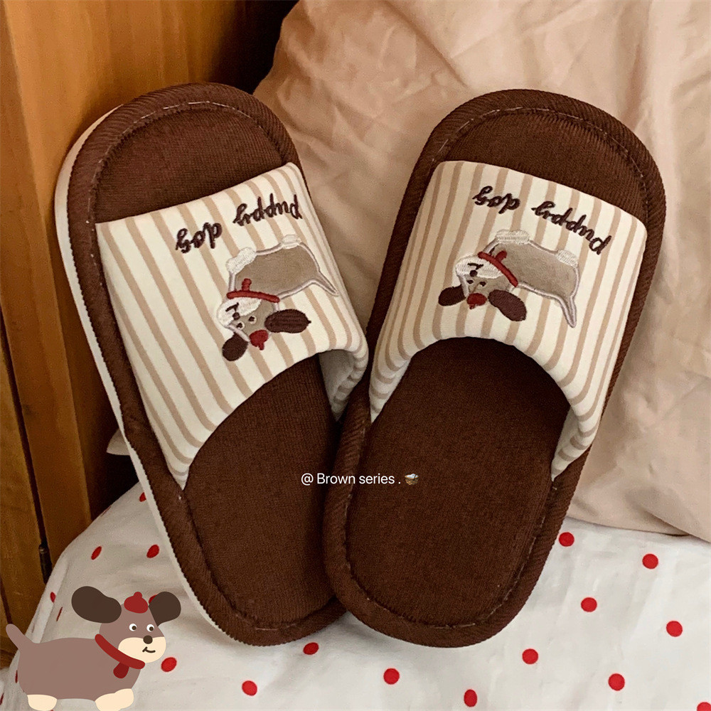 Xixitiao Cotton Lanh Dép Nam Nữ Bốn Mùa Chó Con Dễ Thương Thời Trang Nhà