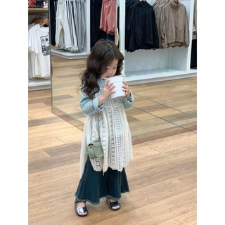 Bộ đồ cơ bản dài tay cho bé gái mùa xuân và mùa thu, đầm dây ren phong cách, áo sọc, bộ đồ hai mảnh cho trẻ em