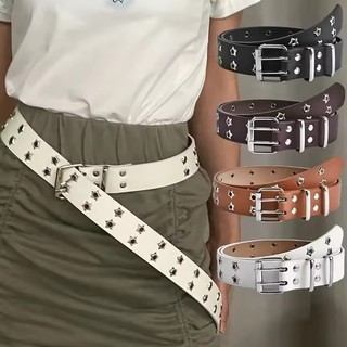 Y2k Punk Đôi Hàng Rỗng Đinh Tán Dây Da - PU Đen Trắng Dây Thắt Lưng Quần Jean Váy Trang Trí