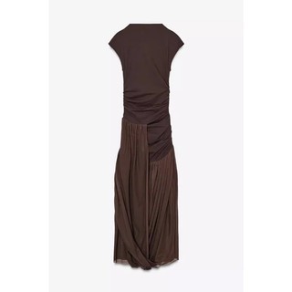 Zara Spring Sản phẩm mới Váy cổ đứng ngắn tay xếp ly dành cho nữ 5039303