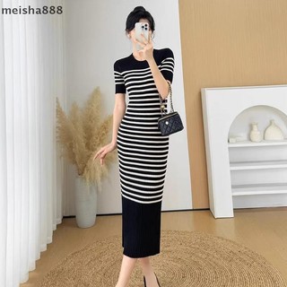 Meisha888 Váy Nữ Sọc Tay Ngắn Cổ Tròn Vỏ Thường Ngày Váy Dài Đẹp
