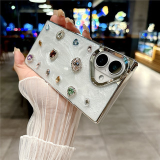 Ốp vuông cho iPhone 16 15 14 13 11 12 Pro Max thời trang mạ điện hình giọt nước keo đá quý chống sốc