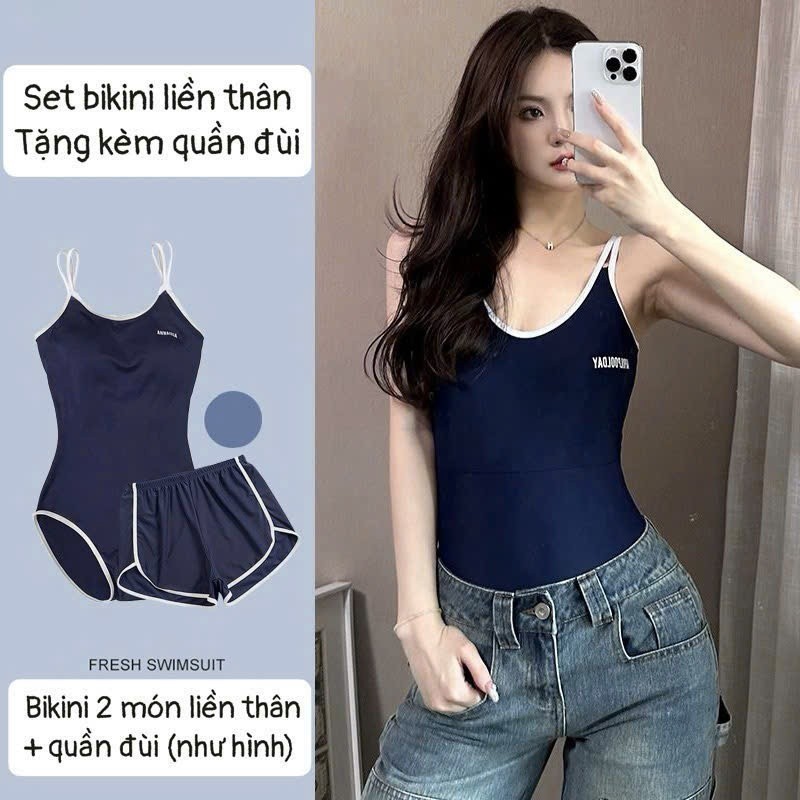 Set bộ đồ bơi bikini 1 mảnh liền thân 2 chi tiết kèm quần phong cách trẻ trung năng động MT33 BKN59
