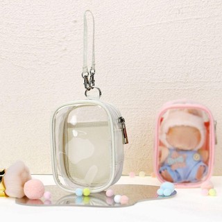 Túi đi chơi búp bê sang trọng MEGOCE, Túi lưu trữ cáp dữ liệu chống bụi di động, Hộp trưng bày búp bê Mini trong suốt PVC dễ thương