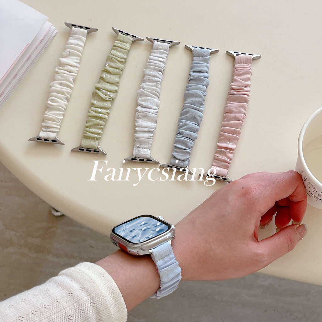 Dây đeo Scrunchie lấp lánh cho Apple Watch Ultra2 49mm 45 41 44 38 42 46 40mm Vòng đeo tay đàn hồi cho iWatch S10 9 8 7 6 5 4 SE