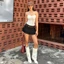 Klalien Xương Cá Gấp Dây Áo Chắp Vá Nhìn Xuyên Qua Skinny Mùa Hè Lưng Hàng Ngày Đường Phố Gợi Cảm Đa Năng Ngọt Ngào Quần Áo