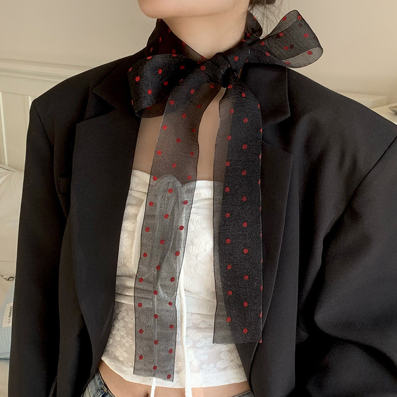 Phụ Nữ Khăn Cổ Đen Chấm Bi Túi Ruy Băng Đầu Choker Streamer Nữ Phụ Kiện